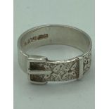 Vintage SILVER BUCKLE RING with intricate detail to top, having clear hallmark for Birmingham