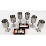 6 Winton Brushed Steel Goblets and Eight Steel Napkin Holders. Goblets - 14cm