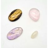 Lot of 4. 9.250ct Natural Rainbow Moonstone GLI Certified. 53.1ct natural Rose Quartz GLI