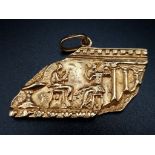 A Very Sophisticated 18K Yellow Gold Egyptian Themed Pendant. 4 x 2cm. 10.4g.