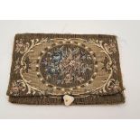 A Victorian Tapestry Bag with Mother of Pearl Clasp. 19 x 13cm