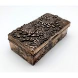 Antique Japanese white metal trinket box carved in 3D style with birds and flowers. A.F Size 17cm