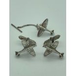 Pair of solid SILVER SPITFIRE aeroplane CUFFLINKS with Matching SILVER SPITFIRE tie pin. Excellent