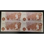 Four 1967 Fforde Ten Shilling Notes with Sequential Serial Numbers. C70N 195944 - 7. B310.