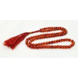 Handmade Natural Muslim Agate Prayer Beads. 76cm length.