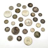 Antique mixed mostly silver coins of various origin. Please see photos for identification. A/F. 28