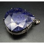 Massive Natural Pear Cut Blue Sapphire Silver Pendant. Over 500cts approx. 925 Sterling Silver.
