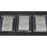 Three Pure Silver (.999) Aztec Calendar 1oz Ingots. 5 x 3cm. 3oz silver total weight.