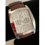 Gentlemans GUESS WRISTWATCH model G90112, having oversize large square face with quality brown