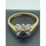 18 carat GOLD art deco ring having SAPPHIRE and DIAMONDS set in PLATINUM deco style mount. 3.8