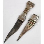 Very Rare Antique White Metal Eastern Jewelled Dagger, Highly Detailed Gem Set Scabbard and Handle