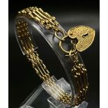 A Vintage 9K Yellow Gold Ladder-Link Bracelet with Heart Clasp and Safety Chain. 18cm. 13g.
