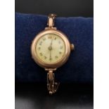 An Antique Swiss 9K Rose Gold Ladies Watch with a Britannic Expanding Strap. Case - 25mm. 21.26g