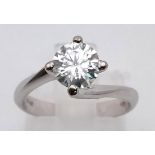 A Beautiful 18K White Gold Moissanite Solitaire Ring. Size K. 1ct. 3.4g total weight.