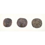 Three Charles I Copper Farthing Rose-Type Coins. 1625-1649. London mint. Fair condition but please