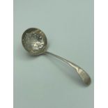 Antique SILVER SIFTING SPOON with ladle shaped handle, clear hallmark for Robert Pringle London
