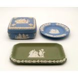 Two Small Wedgewood Dishes and One Trinket Box -10 x 10cm.