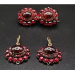 A Vintage Possibly Antique Garnet Brooch and Twin Pendant Set in Yellow Metal. Lovely quality