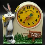 A Vintage Bugs Bunny Talking Alarm Clock. 17 x 18cm. Good condition - Needs batteries, temperamental