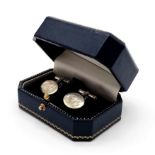 Vintage sterling solid silver pair of cufflinks in original royal blue leather box. 2cm x 1.8cm.