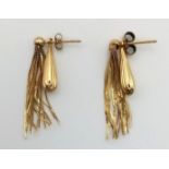 A Pair of 9K Yellow Gold Teardrop Tassel Earrings. 1.45g.