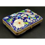 A Stunning Colourful Russian Silver Gilt and Cloisonné Enamel Cigarette Case. Blue base enamel