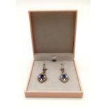 Vintage Sterling Silver Stone Set Cluster Earrings in Presentation Box.