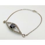 A 2ct Black Moissanite Evil Eye bracelet with rose cut diamonds. 18cm.