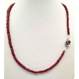 110cts Faceted Ruby Single Strand with Ruby and Sapphire Clasp, 925 Silver. 22.5 grams. Length: