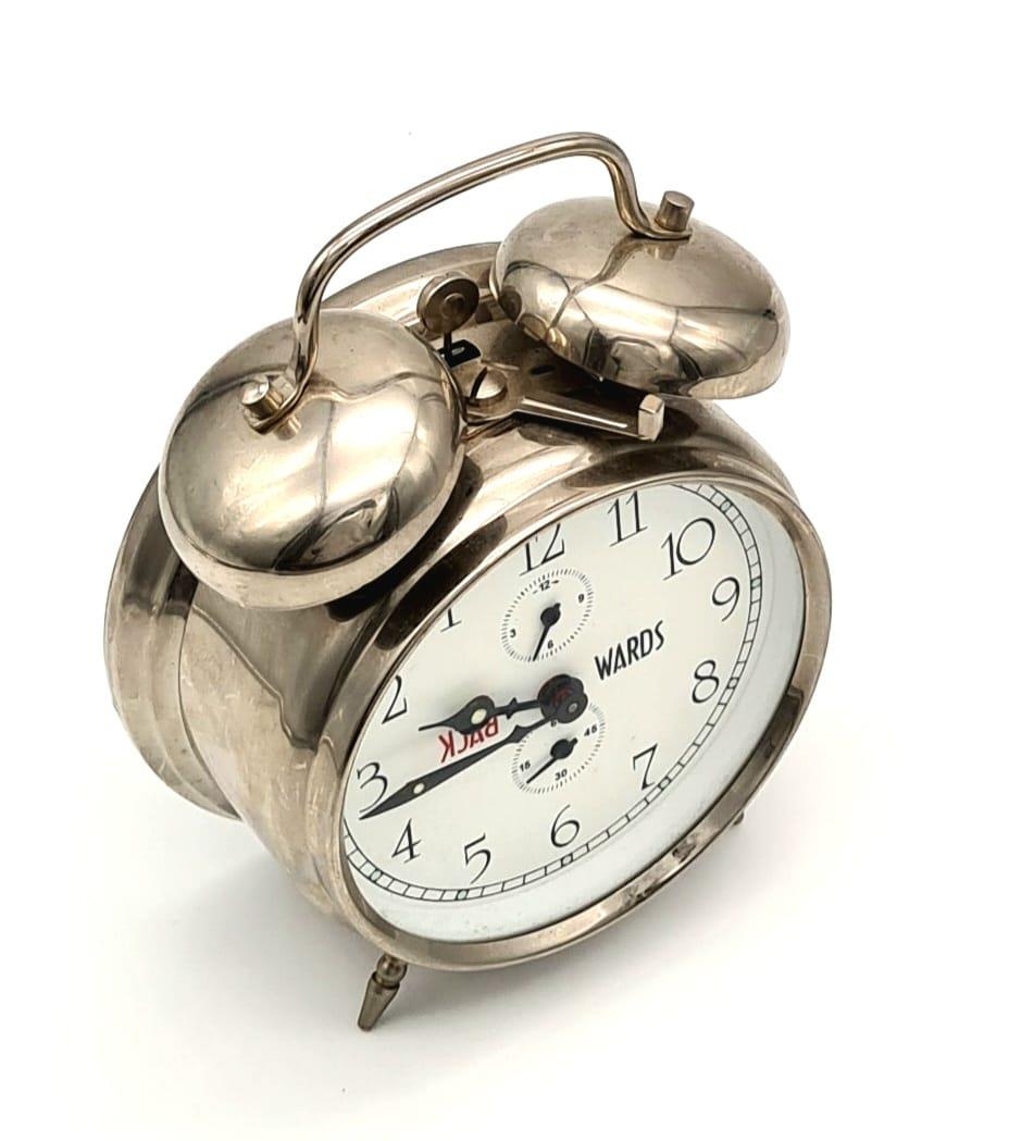 A Backwards Double Bell Alarm Clock. In working order. 16cm tall. - Image 3 of 5
