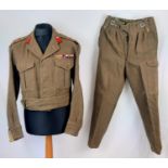 British 1949 pattern Battledress blouse and trousers, with badges of rank for Colonel (EIIR),