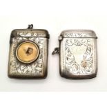 3 x EPNS silver plate vesta cases, one with a portrait of a ladies face on the front. One with