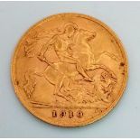 A 1910 22K Gold Half Sovereign Coin. 4g.