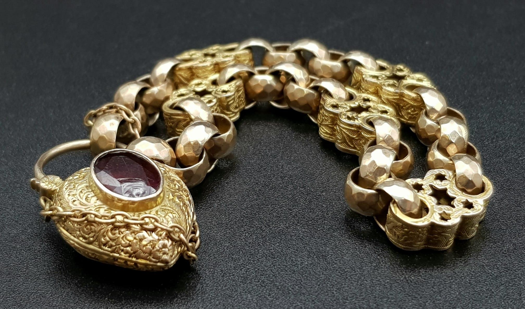 An Absolutely Splendid Victorian Hand-Made 15K Gold Bracelet. Faceted belcher links connected to - Image 5 of 7