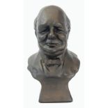 A Heavy Vintage Bronzed Stone Bust of Sir Winston Churchill 25cm Tall