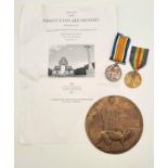 Somme Casualty Medal Duo and Death Plaque. Dedicated to 22037 Pte Ernest L Memory 9 th Battalion
