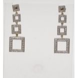 A Pair of 18K Yellow Gold and Diamond Graduated Square Drop Earrings. 3.5cm drop. 2ct diamond