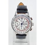 A gents LONGINES TACHYMETER CHRONOGRAPH. Stainless steel with alligator leather strap. 42 mm dial