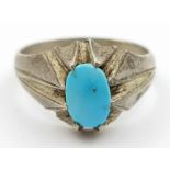 Vintage Persian Neyshabuory turquoise solid silver ring. UK Size R, US 9. Size of turquoise: 1cm x