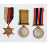 WW2 Medal Trio. 1939-45 Star, the Defence medal, 1939-1945 War Medals.