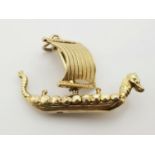 9K YELLOW GOLD VIKING SHIP CHARM 6.1G