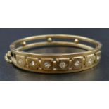 An Exquisite Antique Victorian 15k Yellow Gold (tested) and Seven Diamond Bangle/Bracelet. 1ct.