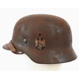 WW2 German Double Decal M40 Helmet with Liner and Chin Strap.