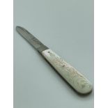 Antique SILVER bladed FRUIT KNIFE with mother of pearl handle,Having clear hallmark for Arthur