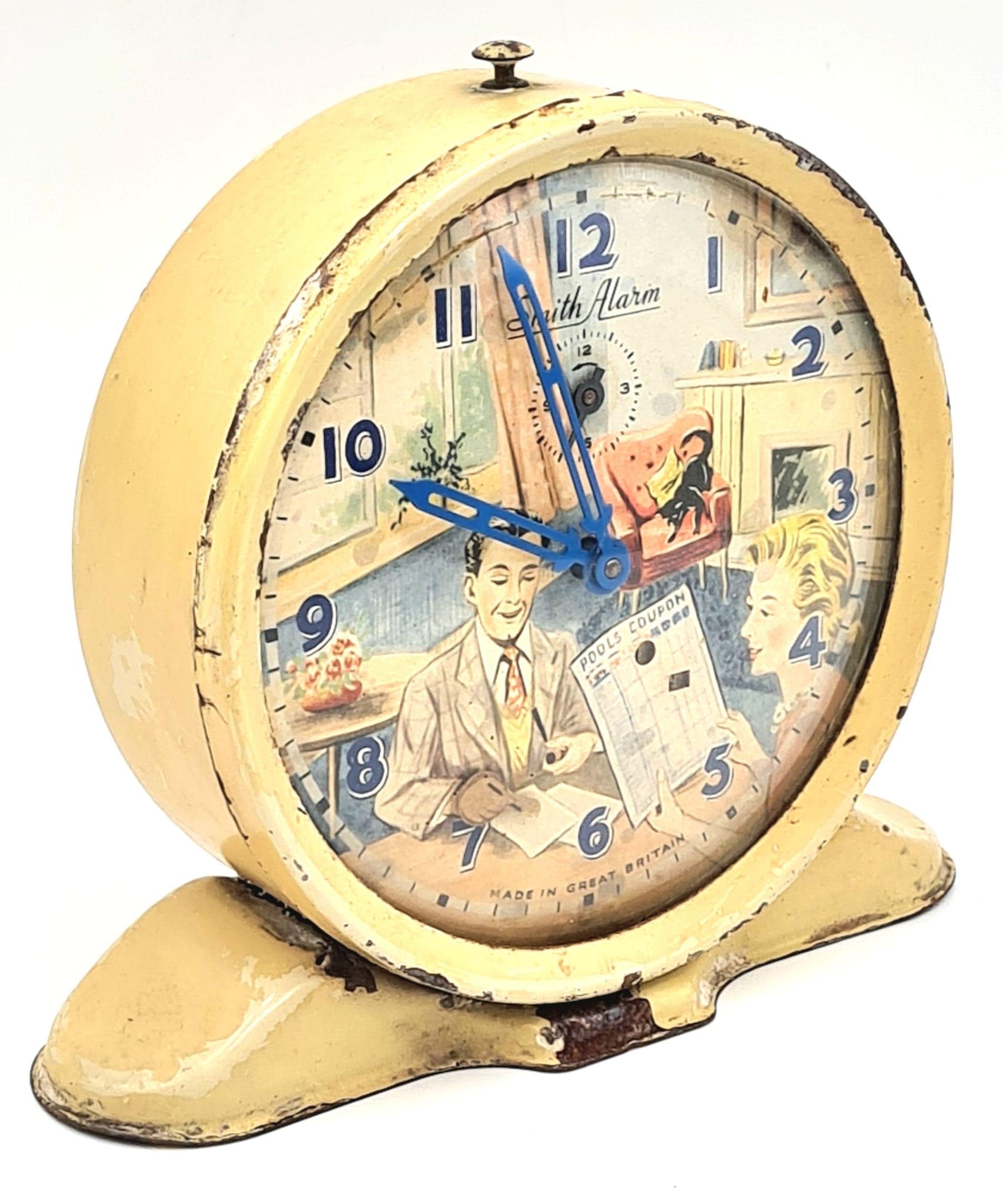 A Classic Smiths Vintage Pools Alarm Clock. Pen and pools coupon move! Works but a/f. 12cm tall. - Image 2 of 5
