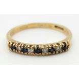 9K YELLOW GOLD DIAMOND & SAPPHIRE 1/2 ET RING 1.6G SIZE M 1/2