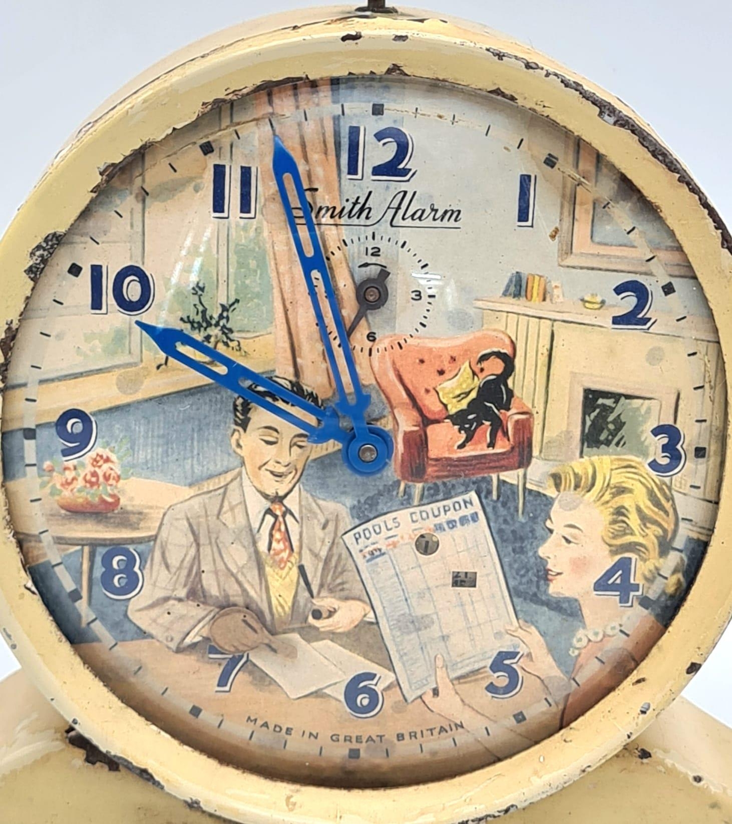 A Classic Smiths Vintage Pools Alarm Clock. Pen and pools coupon move! Works but a/f. 12cm tall. - Image 4 of 5