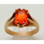 9ct yellow hand made gold ring with vivid orange fire opal. 10mmx8mm, ring size Z+1