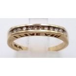 9K YELLOW GOLD DIAMOND 1/2 ET RING WITH I LOVE YOU CUT OUT OF SIDE OF RING 0.10CT 2.1G SIZE N