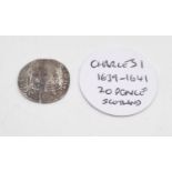 A Charles I Scottish Silver 20 pence Hammered Coin. 1639-1641. Edinburgh mint. Near fine condition